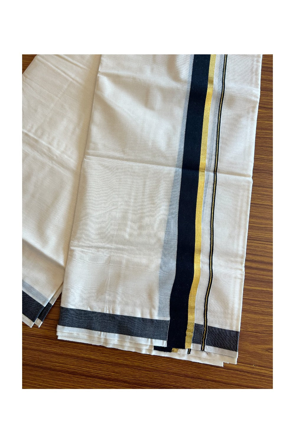 10% Discount! KaithariKada Balaramapuram 100% Cotton Off White - (Unbleached) Double Mundu/Dhoti-80x72 BLACK & KASAVU - 7KK57VIN