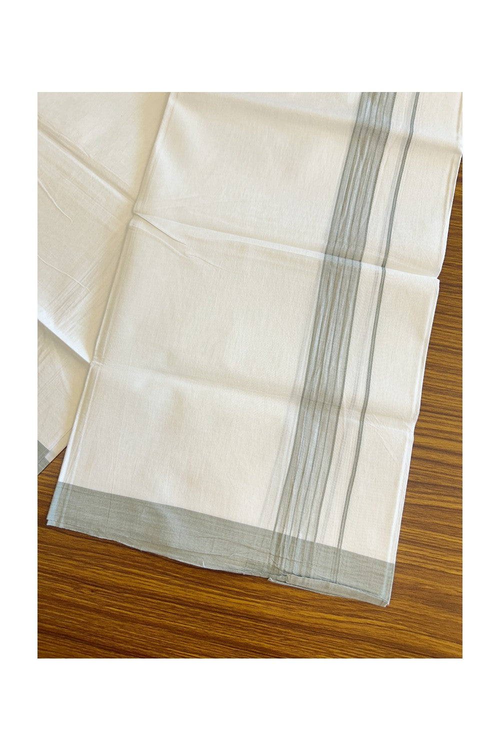 8% Discount ! Kaitharikada Balaramapuram 100% Cotton PURE WHITE SINGLE Mundu/Dothi- 1.75 inch Sage grey Striped Kara (2 meter / 4 muzham) -8KK5018GAN