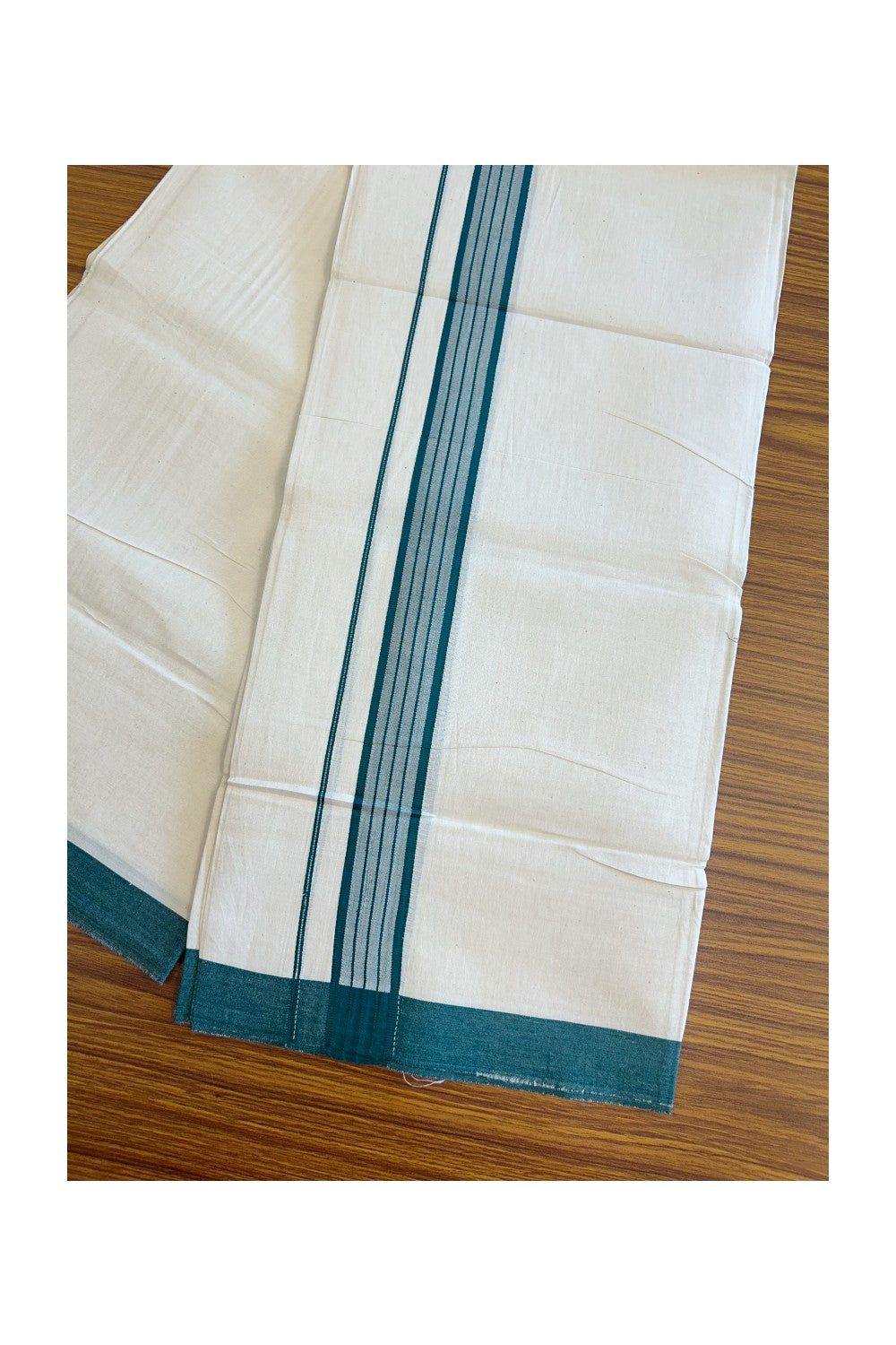 8% Discount ! Kaitharikada Balaramapuram 100% Cotton OFF WHITE SINGLE Mundu/Dothi (40s) - 1.75 inch Green & White shaded Stripes Kara (2 meter / 4 muzham) - 8KK5114THI