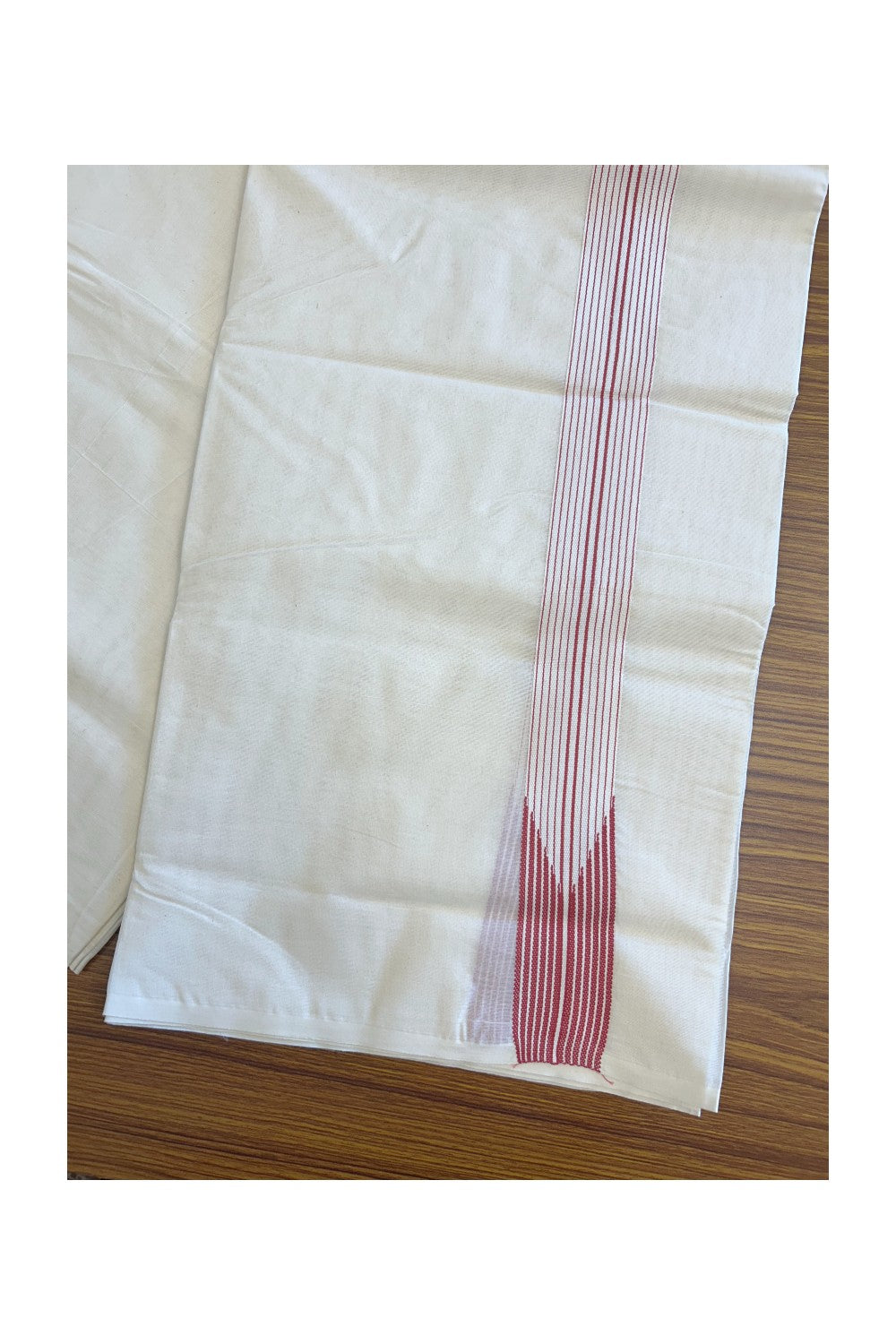 19% DISCOUNT ! KaithariKada 100% Cotton OFF WHITE - (Unbleached) Double Dhoti/Mundu- 100x100 - 1.75 inch 12 Line Puliyilakkara Chutty Brick Red Kara 4.50 m- 8KK5133ASH