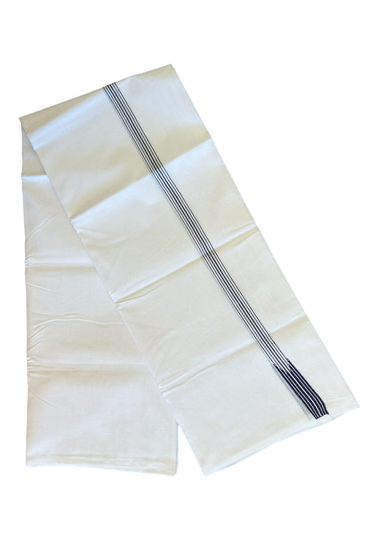 NEW!! 20% Discount!!!  KaithariKada Balaramapuram 100% Cotton PURE WHITE Double Mundu/Dhoti-100x100 2 cm  Puliyilakkara Chutty Navy Blue & White- 80KK412ASH