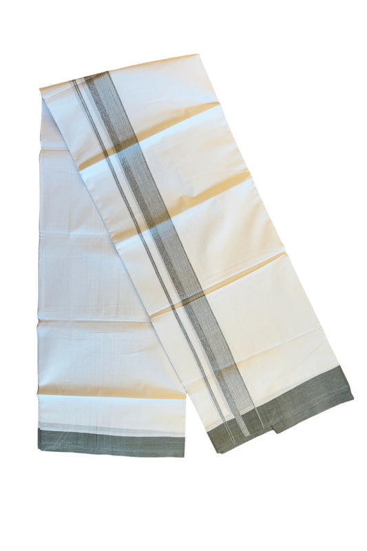 19% DISCOUNT!!! KaithariKada Balaramapuram 100% Cotton Double PURE white Mundu/Dhoti-100x100  2.25 Inch Dark gray & white shaded kara  - 81KK83VIN