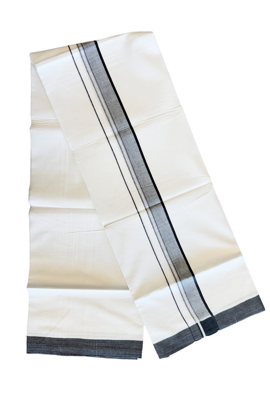 24% DISCOUNT!! Kaitharikada Balaramapuram 100% Cotton Ultra WHITE Double Mundu./Dothi-100x80   2 Inch BLACK + WHITE Striped Cotton Kara 81KK45VAS.