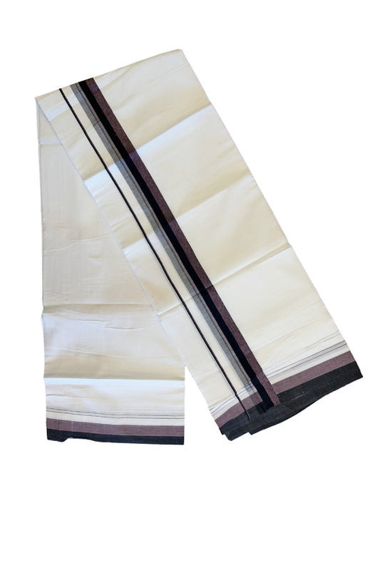 26% DISCOUNT!!! KaithariKada Balaramapuram 100% Cotton PURE white Double Mundu/Dhoti-100x90   2.25 Inch Purple & Black striped kara  - 9KK407VIN