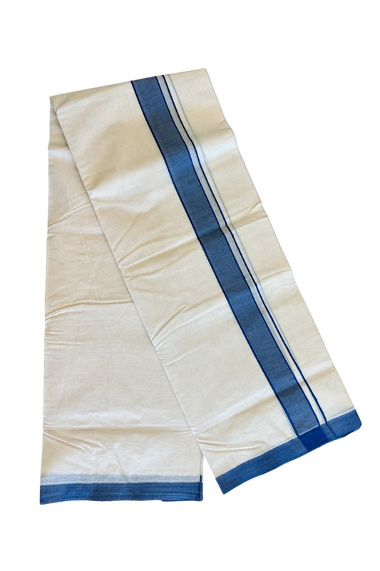 10% Discount KaithariKada Balaramapuram 100% Cotton Double Off white - (Unbleached) Mundu/Dhoti-100x100 2  inch Navy blue Kara - 9KK500KK