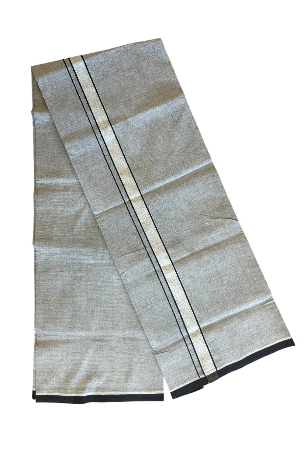 35% Discount !! KaithariKada 100% Pure Cotton - Colour Mundu Single Mundu/ Dhothi Ash Grey COLOUR BODY &  Black Shaded 1.25 inch Kara- 9KK5030ASH