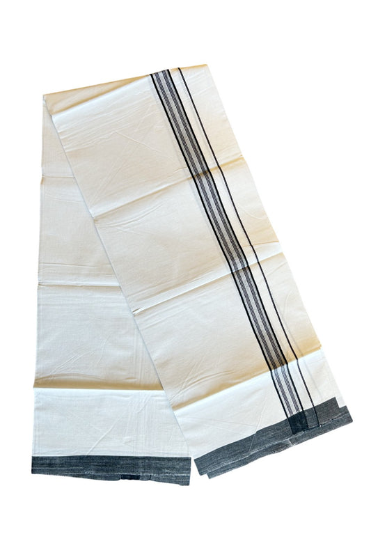 8% Discount ! Kaitharikada Balaramapuram 100% Cotton PURE WHITE SINGLE Mundu/Dothi- 2 inch Black Striped Kara - 9KK5032GAN