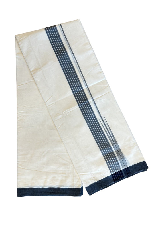 5% Discount!!! KaithariKada Balaramapuram  Double Off white - (Unbleached) Mundu/Dhoti - 80X90 - 1.75 inch Black Silver Striped puliyilakkara chutty Striped Kara- 23KK5037KAI