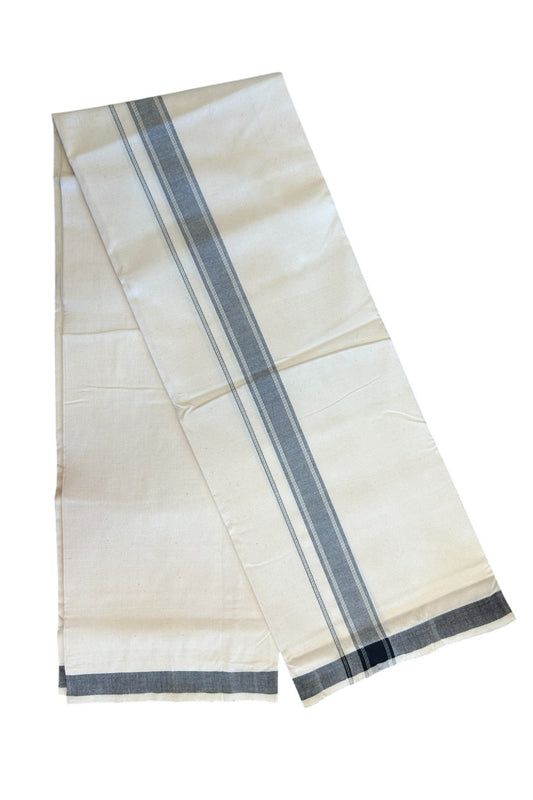 32% Discount KaithariKada 100% Cotton Balaramapuram HANDLOOM Single Mundu/Dhoti - Off White (Unbleached) 2 inch Black Kara Stripes-323