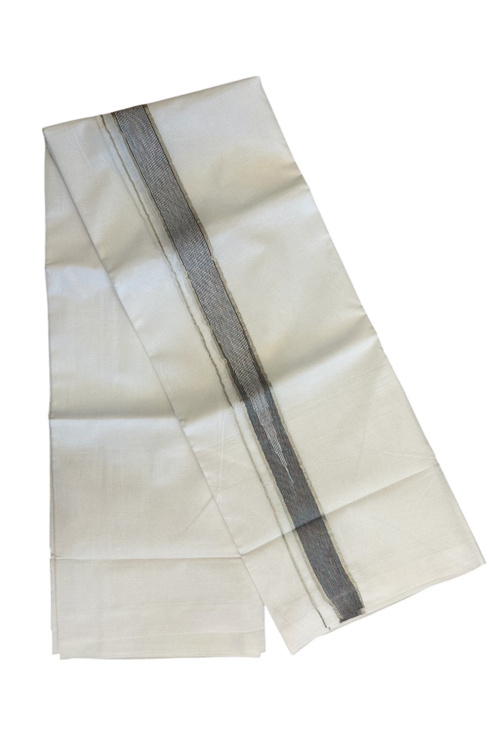 19% Discount!!! KaithariKada Balaramapuram  PURE WHITE Double Mundu/Dhoti - 80X90 - 2 inch Silver kasavu Multi colour  heavy chutty kara 3.75 meters - 9KK5058GUN