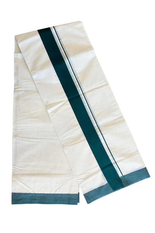 39% DISCOUNT! KaithariKada Balaramapuram 100% Cotton Double Off white - (Unbleached) - Mundu/Dhoti- 100X100- 2.25 inch Green Kara- 39