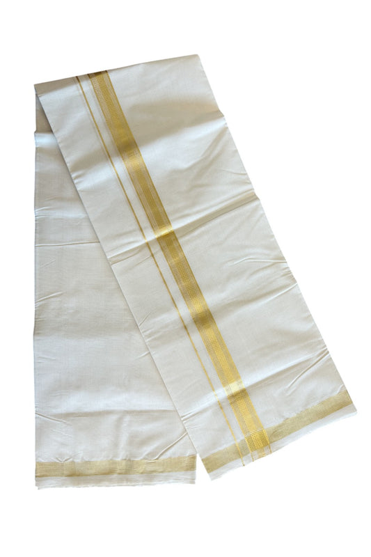 15% DISCOUNT! KaithariKada HANDLOOM Millpaav Balaramapuram - 100% PURE Cotton Off White - (Unbleached) Double Mundu/Dhoti - KASAVU & 1.75 inch STRIPES  KARA -6.