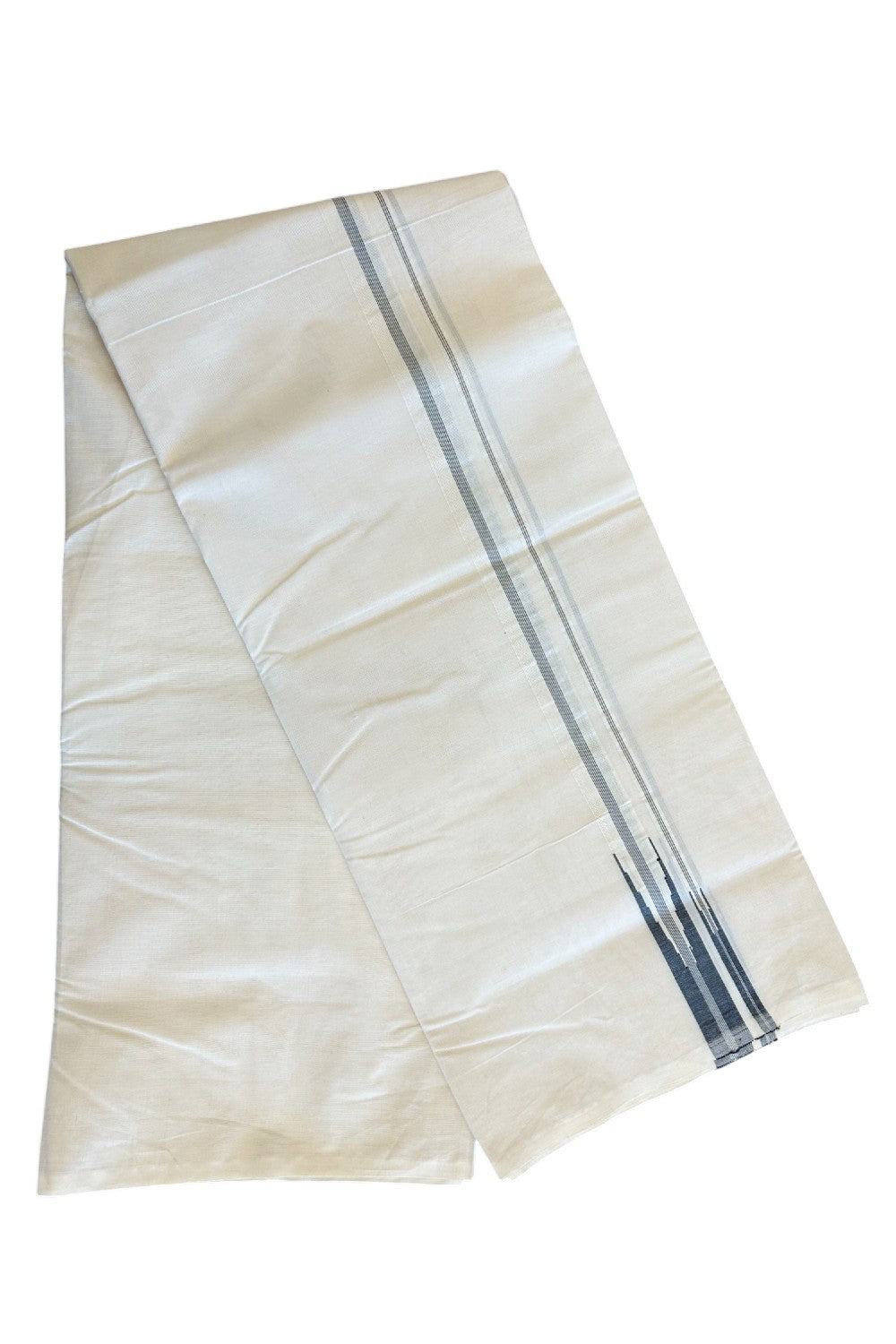 SHORT DHOTI SPECIAL! Kaitharikada.com - 19% Discount! Balaramapuram Double Off white - (Unbleached) Mundu/Dhoti - 100X100 - 2.5 cm Kara & 46 inches Height  Puliyilakkara Black Double Chutty Kara - 9KK5087ASH