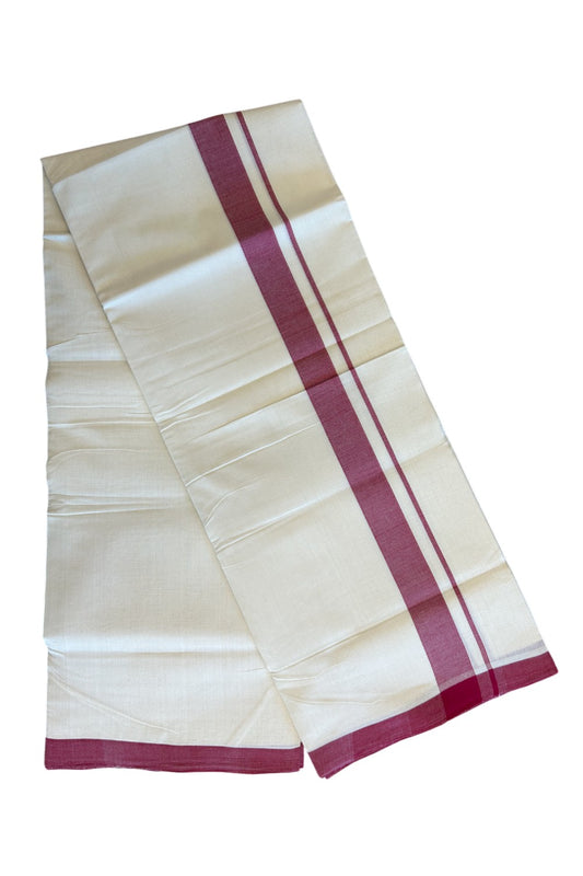 19% Discount! KaithariKada HANDLOOM UNAKKUPAAV Balaramapuram - 100% Cotton Double OFF White (Unbleached) - Mundu/Dhoti - 100x100 2 inch Mraroon Kara - 8KK5096YAR