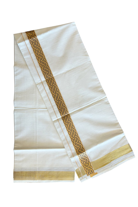 20% DISCOUNT ! KaithariKada Balaramapuram Mixed Cotton OFF White (Unbleached) Double Mundu/Dhoti - 80x80 Thread Mixed Cotton - 2 inch Gold kasavu & Black designer kara - 9KK5113PMC