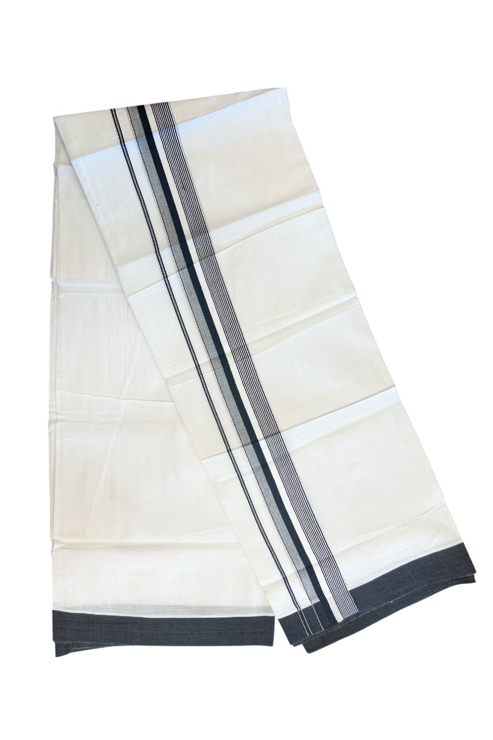 20% DISCOUNT! KaithariKada Balaramapuram 100% Cotton Double PURE white Mundu/Dhoti - 100x80 - 1.75 Inch Black Striped Kara - 9KK5135GAN