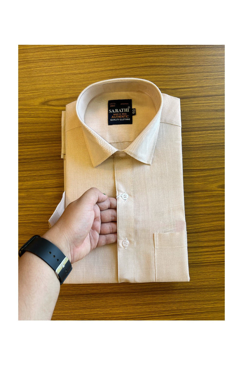 NEW! Kaitharikada Special - Pure Silk Men's Shirt & Dhoti Set - Copper Kasavu Shaded Half Sleeve shirt and Copper & Kasavu Shaded Dhothi with Copper Kasavu Kara - 9KK6004SAR.