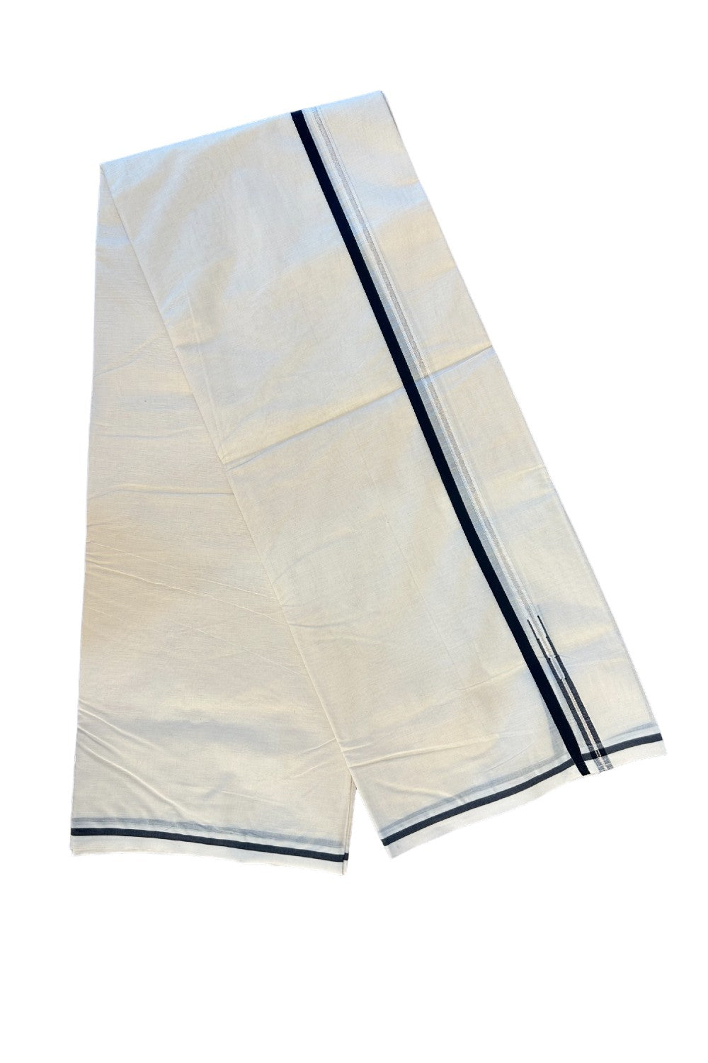 21% OFFER ! KaithariKada Balaramapuram 100% Cotton Double OFF WHITE (Unbleached) - Mundu/Dhoti-100x100  Puliyilakkara Chutty Black & SILVER Kasavu - 9KK67RAM