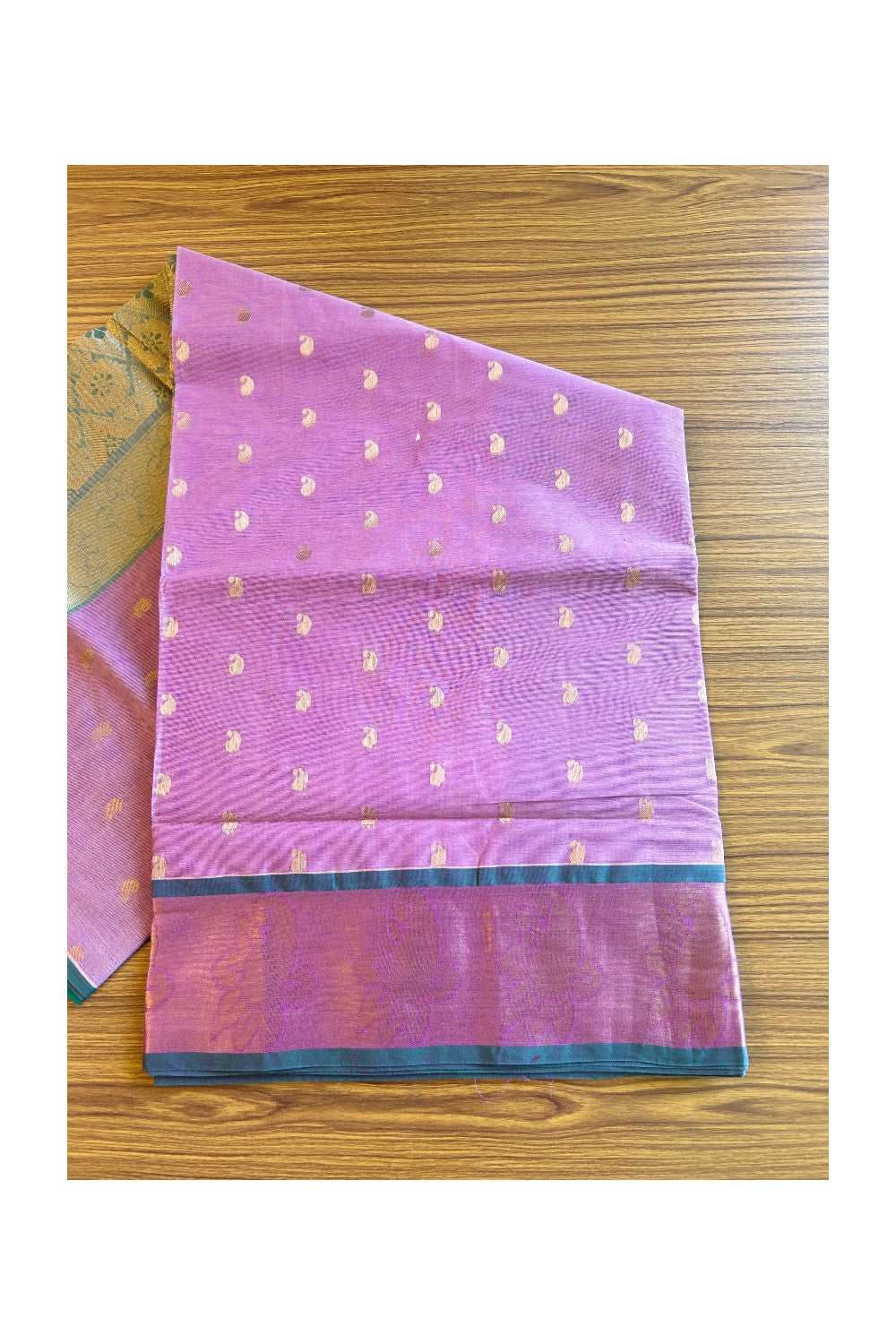 KaithariKada- Balaramapuram Saree - 100% PURE Cotton Silk - Turkish Rose & Green Design -9KK1005PAN.