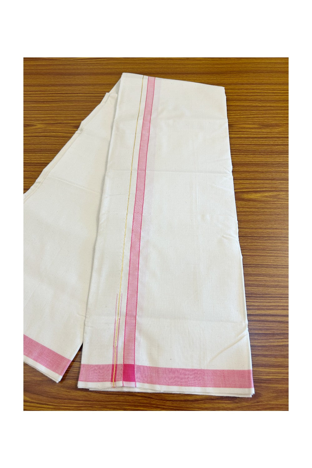 32% Discount KaithariKada 100% Cotton Balaramapuram HANDLOOM Single Mundu/Dhoti - Off White - (Unbleached) Puliyilakara Chutty Kasavu & 1.5 inch Blue Kara (2 meter / 4 muzham)  - 9KK499KK