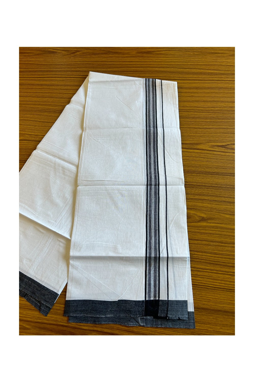 8% Discount ! Kaitharikada Balaramapuram 100% Cotton PURE WHITE SINGLE Mundu/Dothi- 2 inch Black Striped Kara - 9KK5032GAN