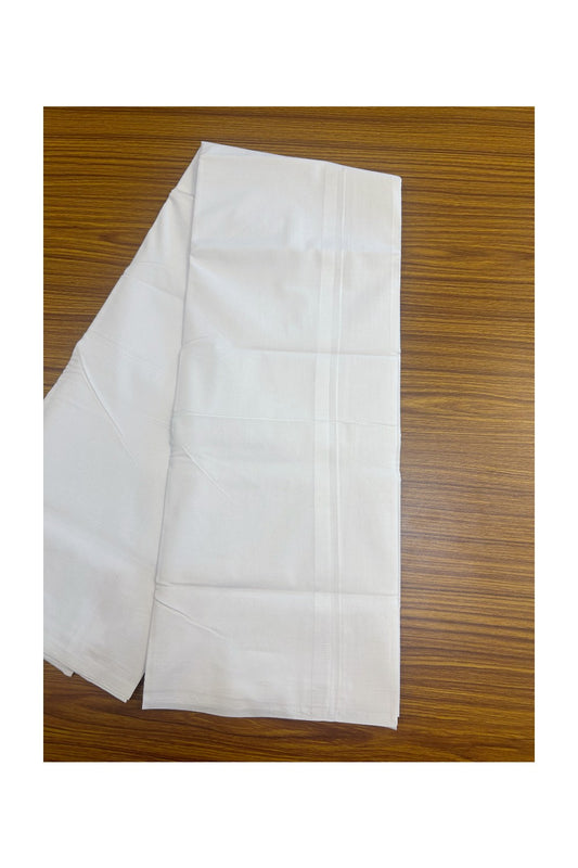 19% DISCOUNT!!! KaithariKada Balaramapuram 100% Cotton PURE WHITE  Double Mundu/Dhoti - 100x100 - 1 cm White Kara 3.90 meter - 11KK5140ASH