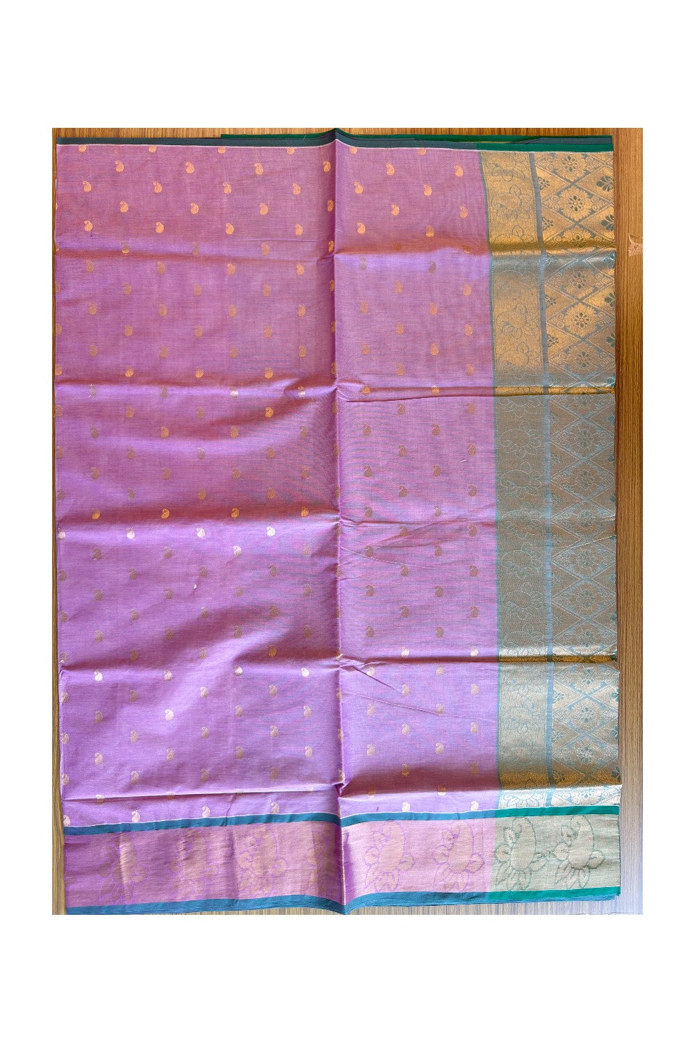 KaithariKada- Balaramapuram Saree - 100% PURE Cotton Silk - Turkish Rose & Green Design -9KK1005PAN.