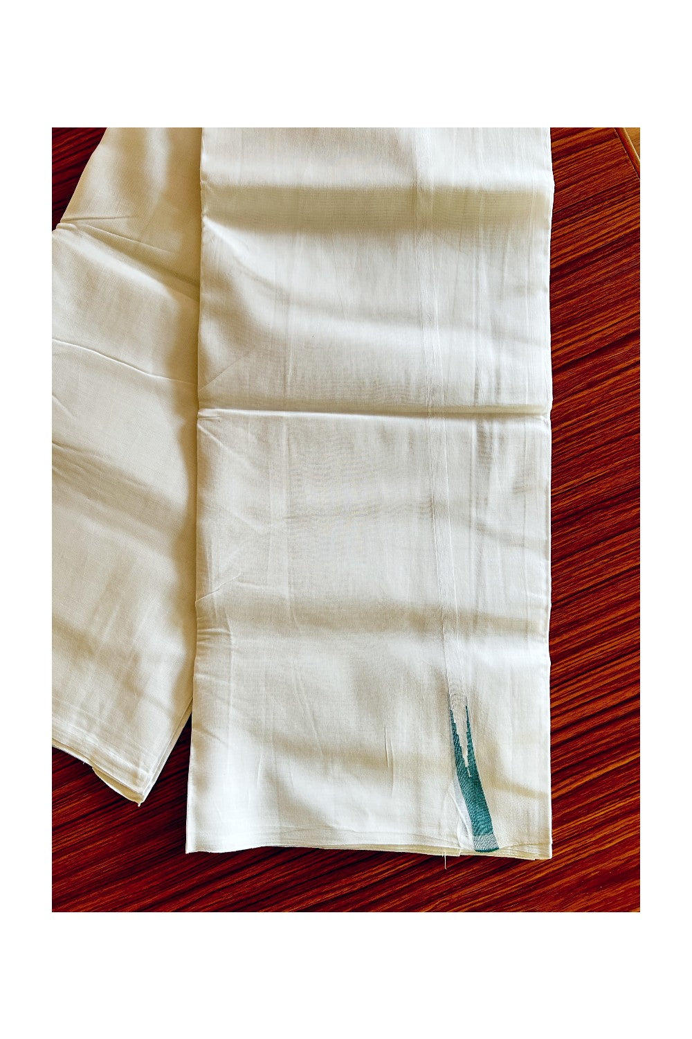 NEW!! 23% Discount!!! KaithariKada Balaramapuram 100% Cotton PURE WHITE Double Mundu/Dhoti-100x100 1cm  Puliyilakkara Chutty Blue+Green Kara- KK8DOT0204