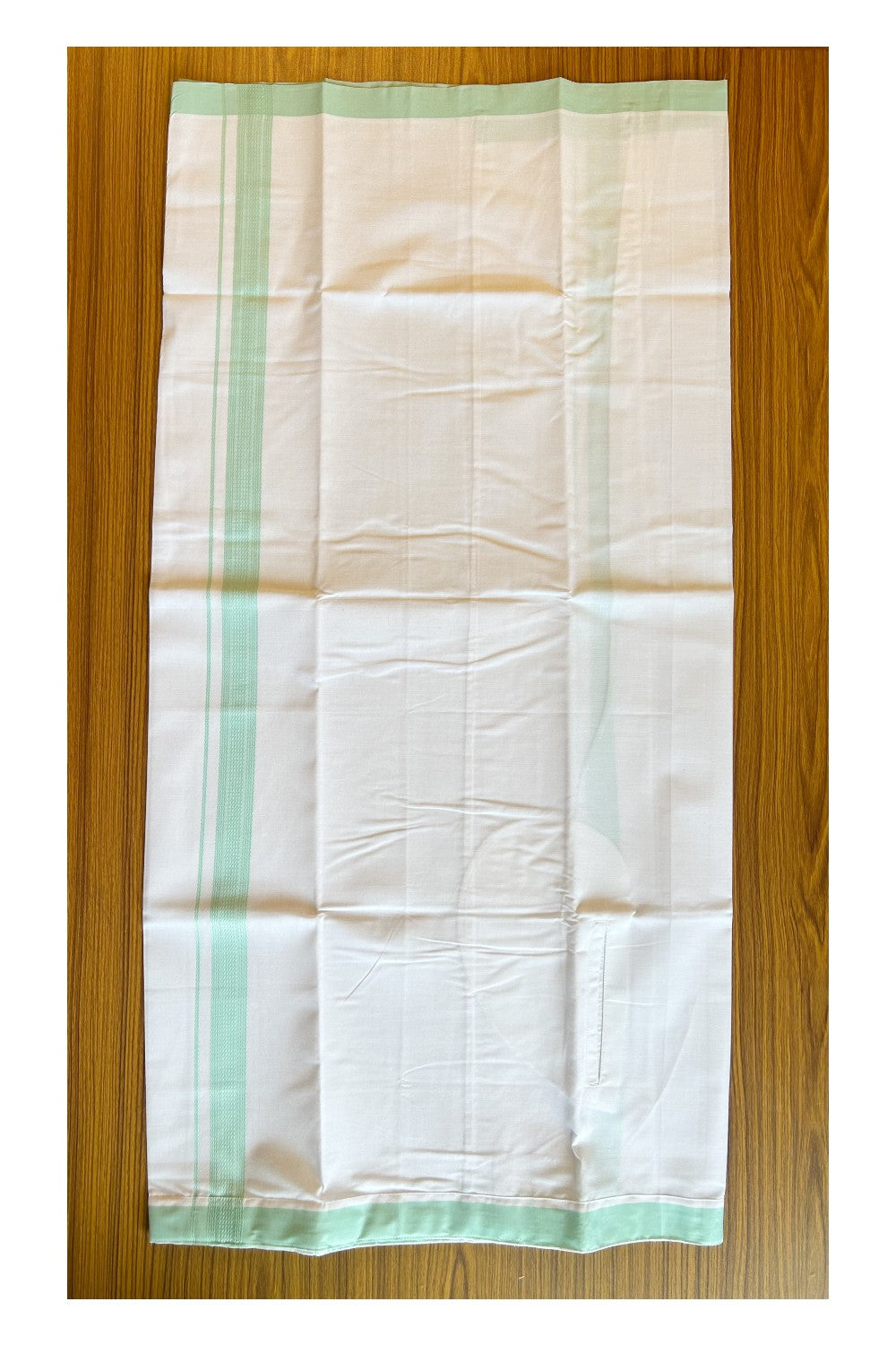 KaithariKada Balaramapuram  COTTON SINGLE PURE WHITE VELCRO Mundu/Dhoti  - 1.5inch Pista Green kara - 9KK485SRI