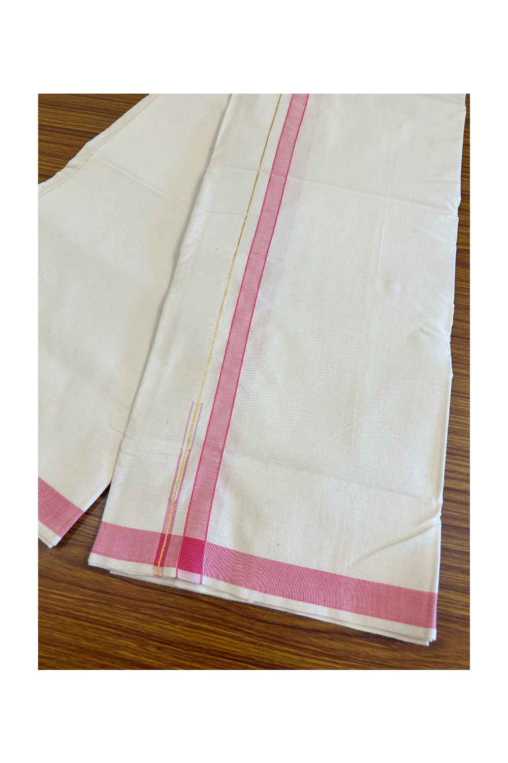 32% Discount KaithariKada 100% Cotton Balaramapuram HANDLOOM Single Mundu/Dhoti - Off White - (Unbleached) Puliyilakara Chutty Kasavu & 1.5 inch Blue Kara (2 meter / 4 muzham)  - 9KK499KK