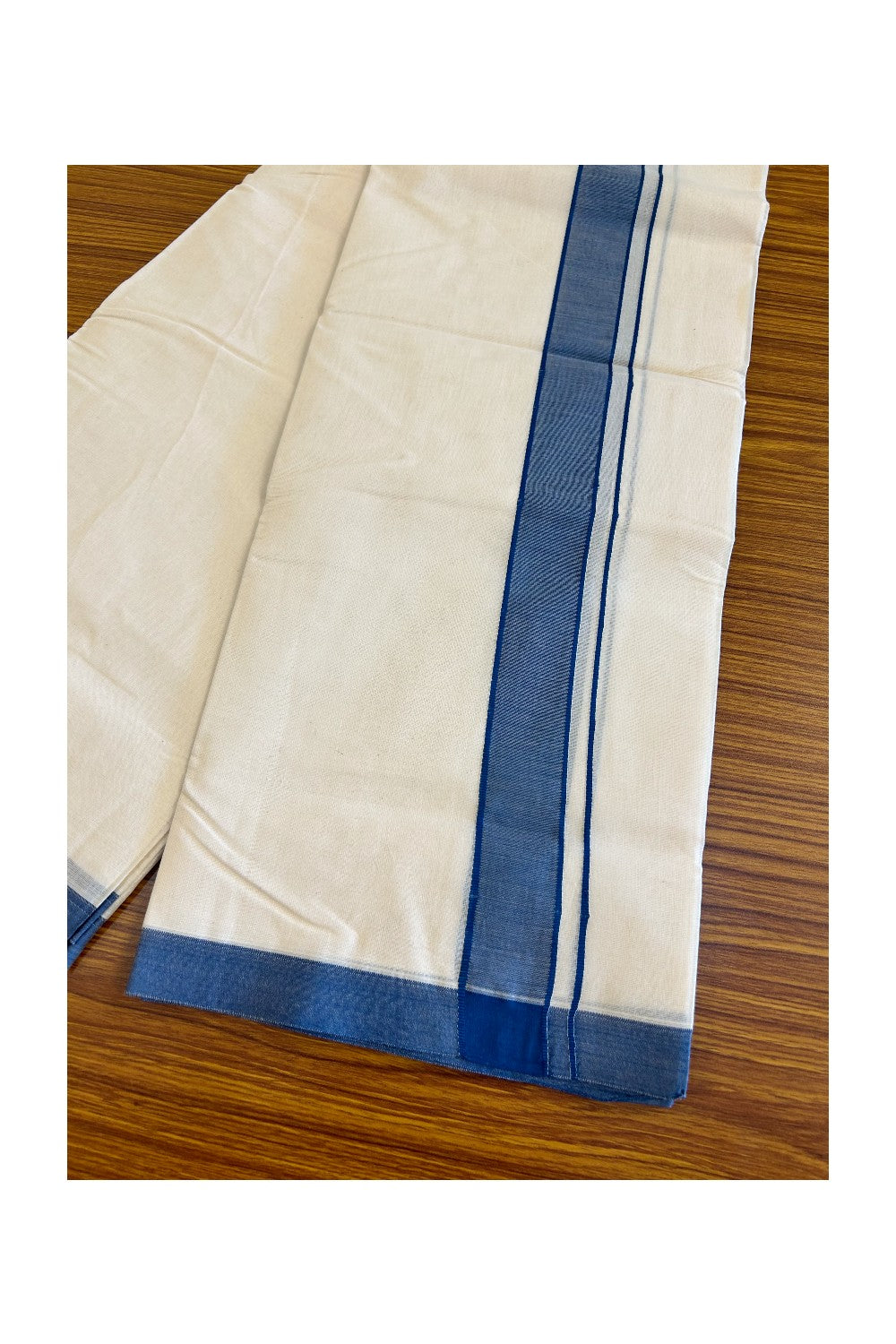 10% Discount KaithariKada Balaramapuram 100% Cotton Double Off white Mundu/Dhoti-100x100 2  inch Navy blue Kara - 9KK500KK