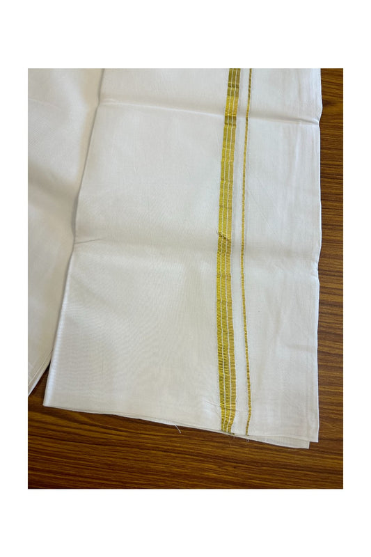 27% DISCOUNT!! KaithariKada Balaramapuram 100% Cotton PURE WHITE Single Mundu/Dhoti-100x100 Gold Kasavu Striped Kara - 9KK5043ASH