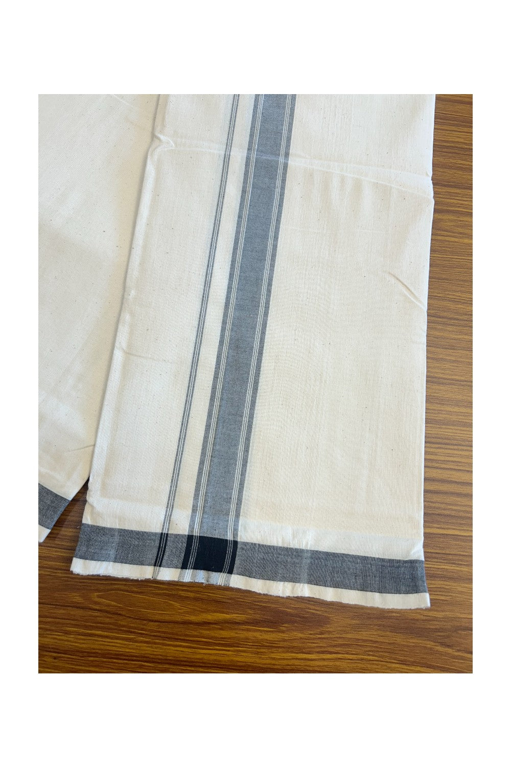 32% Discount KaithariKada 100% Cotton Balaramapuram HANDLOOM Single Mundu/Dhoti - Off White (Unbleached) 2 inch Black Kara Stripes-323