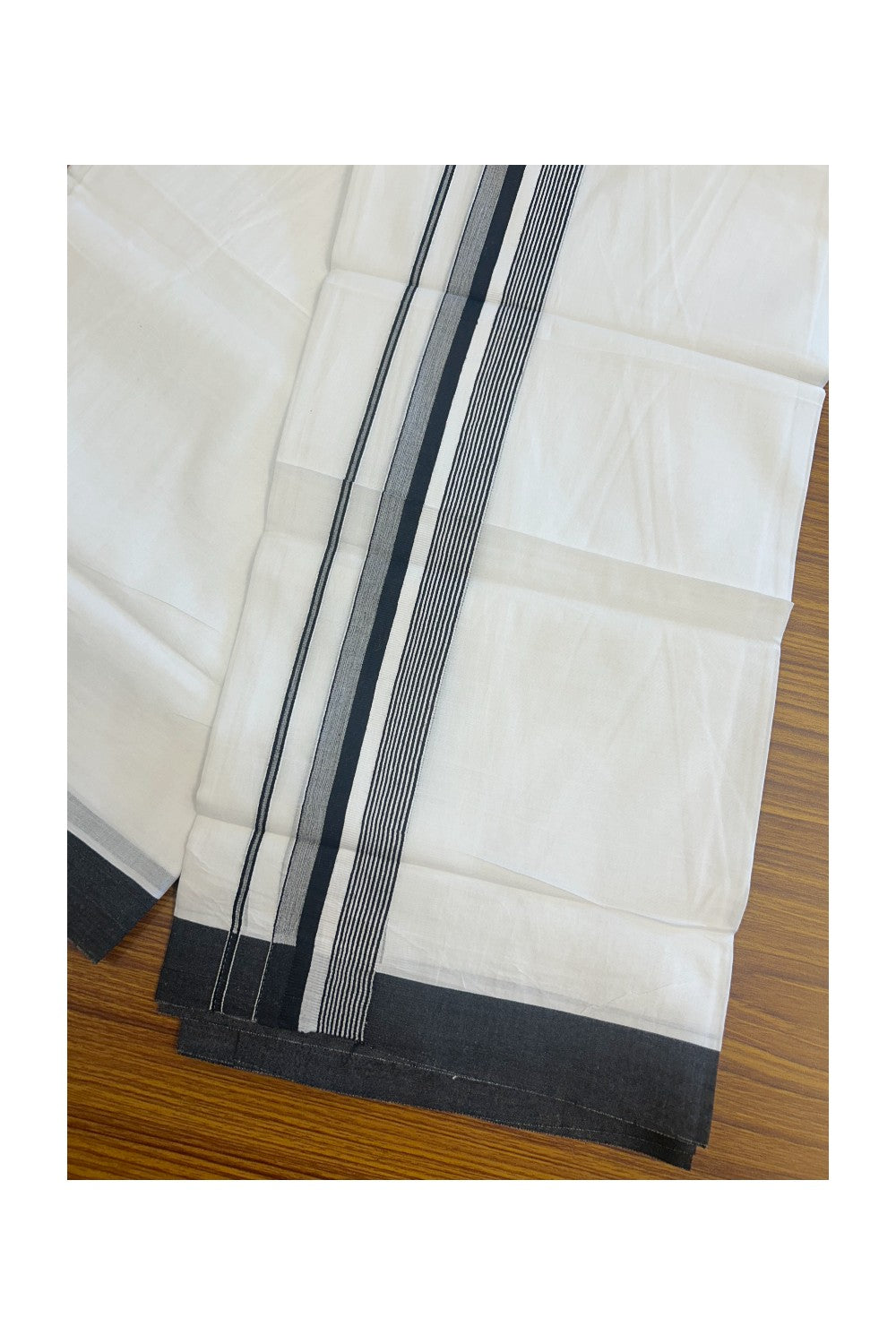 20% DISCOUNT! KaithariKada Balaramapuram 100% Cotton Double PURE white Mundu/Dhoti - 100x80 - 1.75 Inch Black Striped Kara - 9KK5135GAN