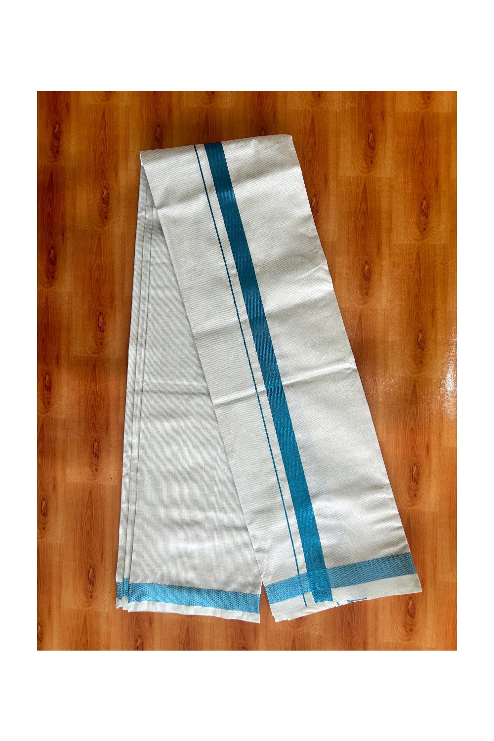 NEW! Kaitharikada Special - Pure Silk Men's Shirt & Dhoti Set - Blue Shaded Full Sleeve shirt and Blue Shaded Dhothi with Blue Kasavu Kara - 9KK6003SAR.