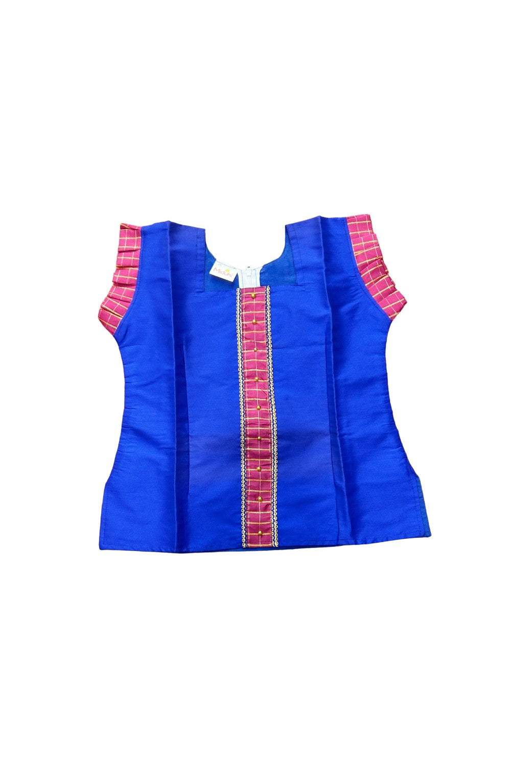 Midukki-Traditional South Indian Kids Pattu Pavada- Blue top pink check skirt - Age 7 - KK7MID009