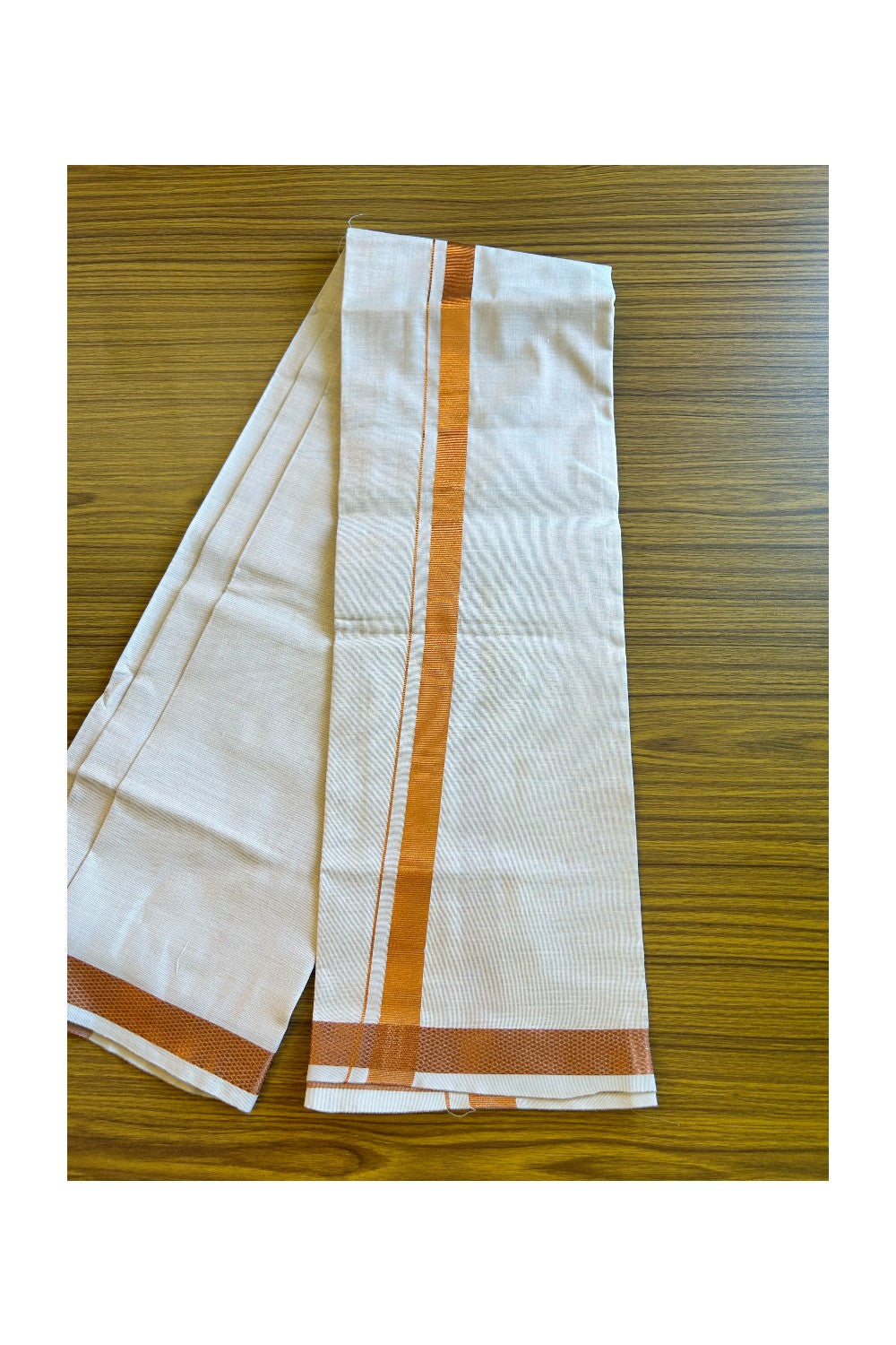 NEW! Kaitharikada Special - Pure Silk Men's Shirt & Dhoti Set - Copper Kasavu Shaded Half Sleeve shirt and Copper & Kasavu Shaded Dhothi with Copper Kasavu Kara - 9KK6004SAR.