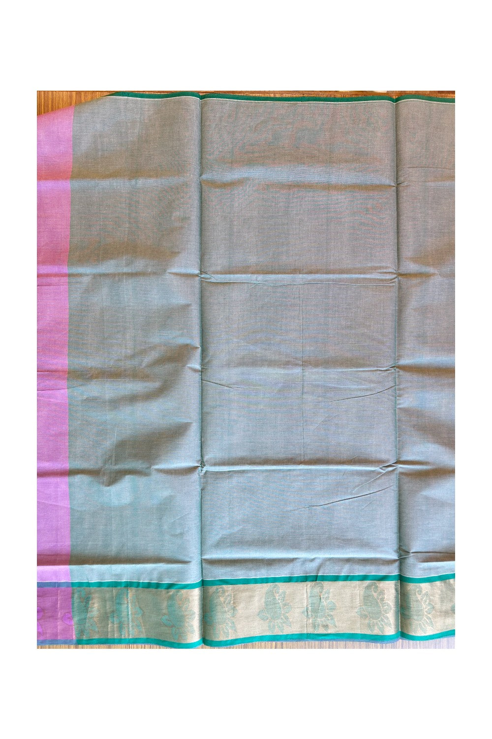 KaithariKada- Balaramapuram Saree - 100% PURE Cotton Silk - Turkish Rose & Green Design -9KK1005PAN.