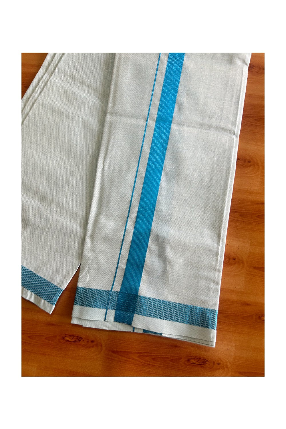 NEW! Kaitharikada Special - Pure Silk Men's Shirt & Dhoti Set - Blue Shaded Full Sleeve shirt and Blue Shaded Dhothi with Blue Kasavu Kara - 9KK6003SAR.