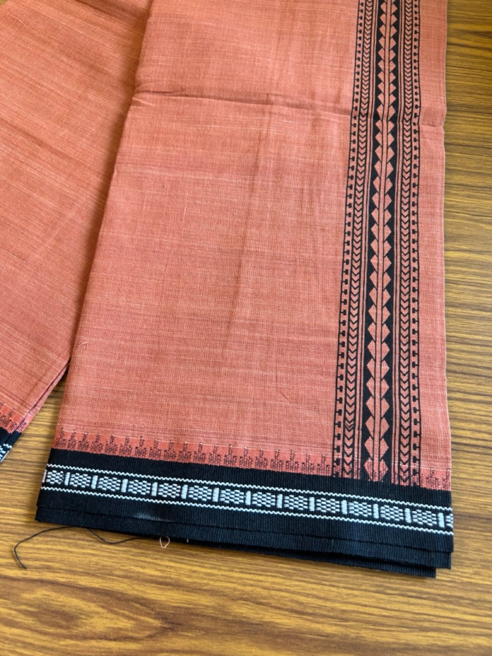 Kaitharikada Pure Cotton - Single Kaily / Lungi - 2 inch Black printed kuppadam kara with Kavi colour body - 1KK8000AS