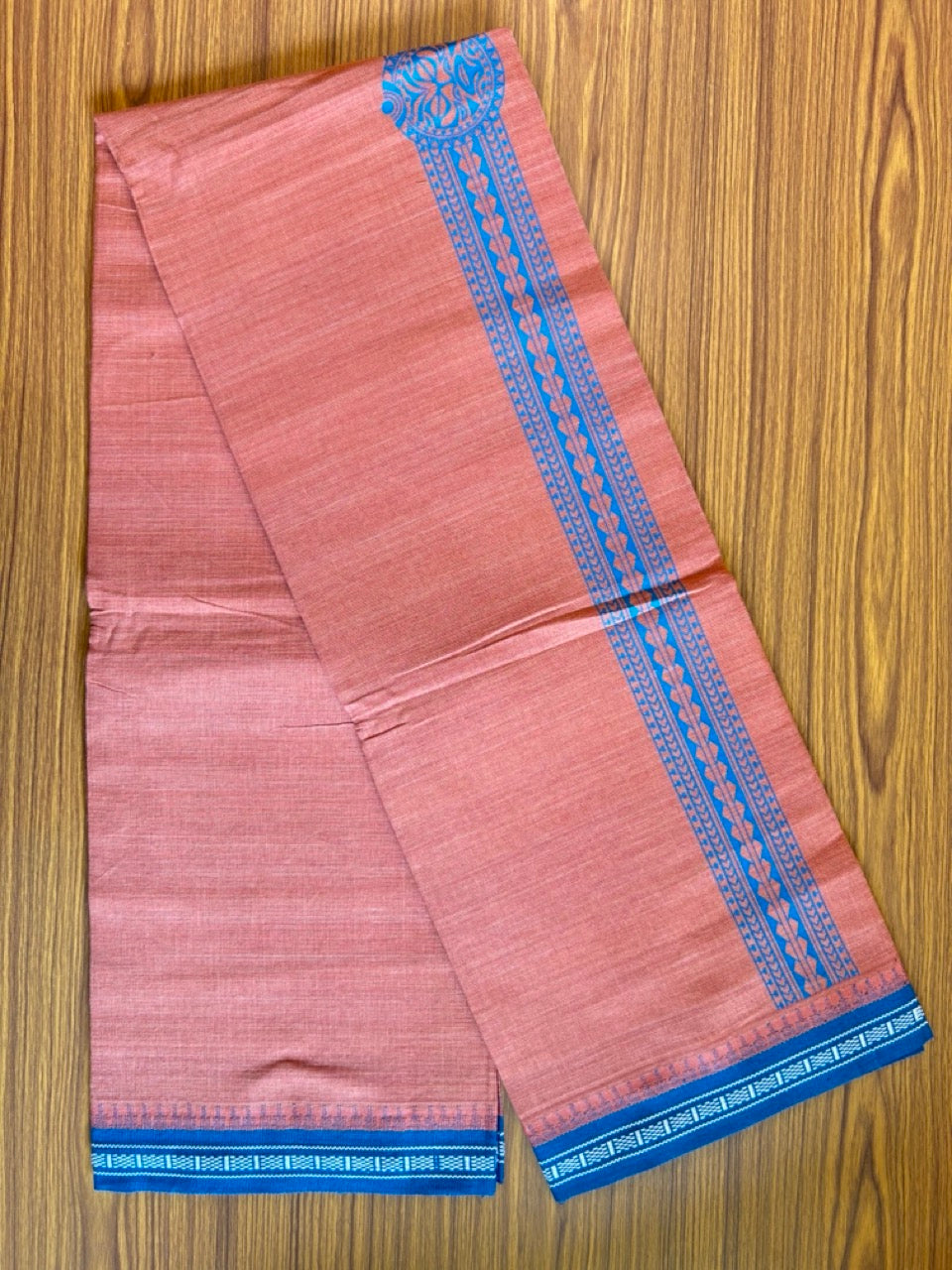 Kaitharikada Pure Cotton - Single Kaily / Lungi - 2 inch Blue printed kuppadam kara with Kavi colour body - 2KK8000AS