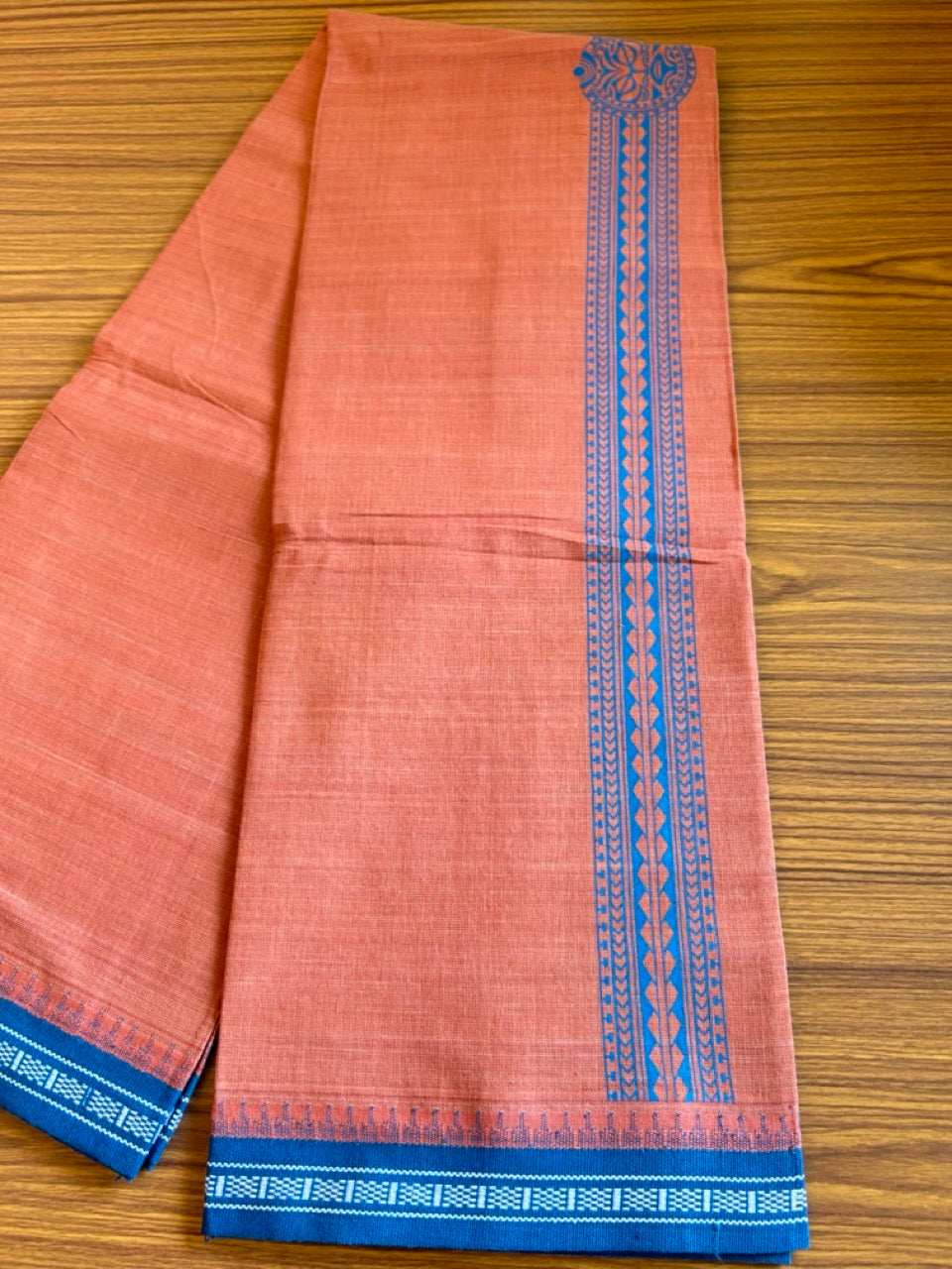 Kaitharikada Pure Cotton - Single Kaily / Lungi - 2 inch Blue printed kuppadam kara with Kavi colour body - 2KK8000AS