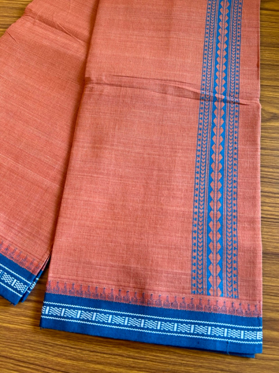 Kaitharikada Pure Cotton - Single Kaily / Lungi - 2 inch Blue printed kuppadam kara with Kavi colour body - 2KK8000AS