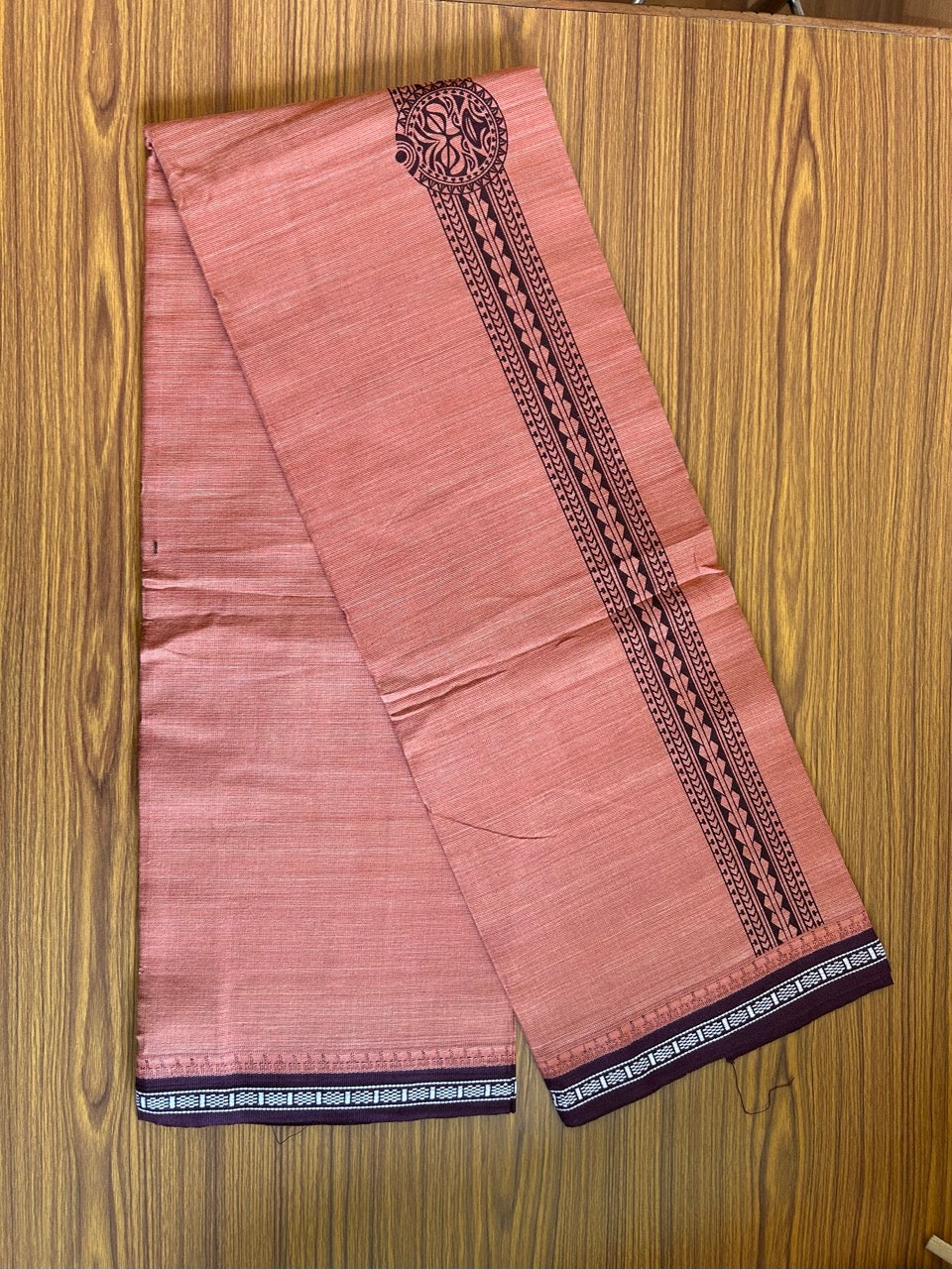 Kaitharikada Pure Cotton - Single Kaily / Lungi - 2 inch Brown printed kuppadam kara with Kavi colour body - 3KK8000AS