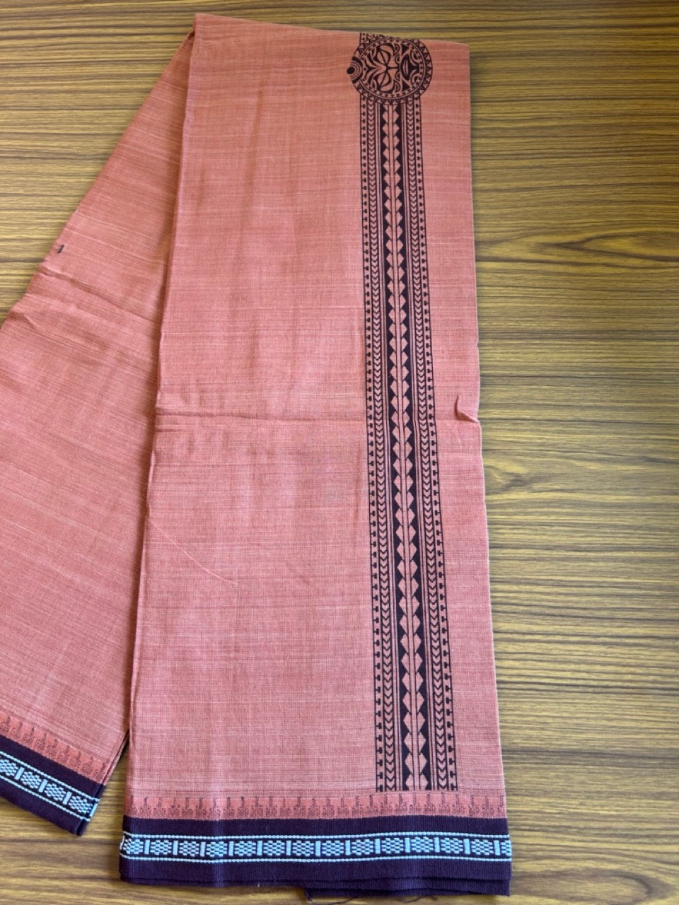 Kaitharikada Pure Cotton - Single Kaily / Lungi - 2 inch Brown printed kuppadam kara with Kavi colour body - 3KK8000AS