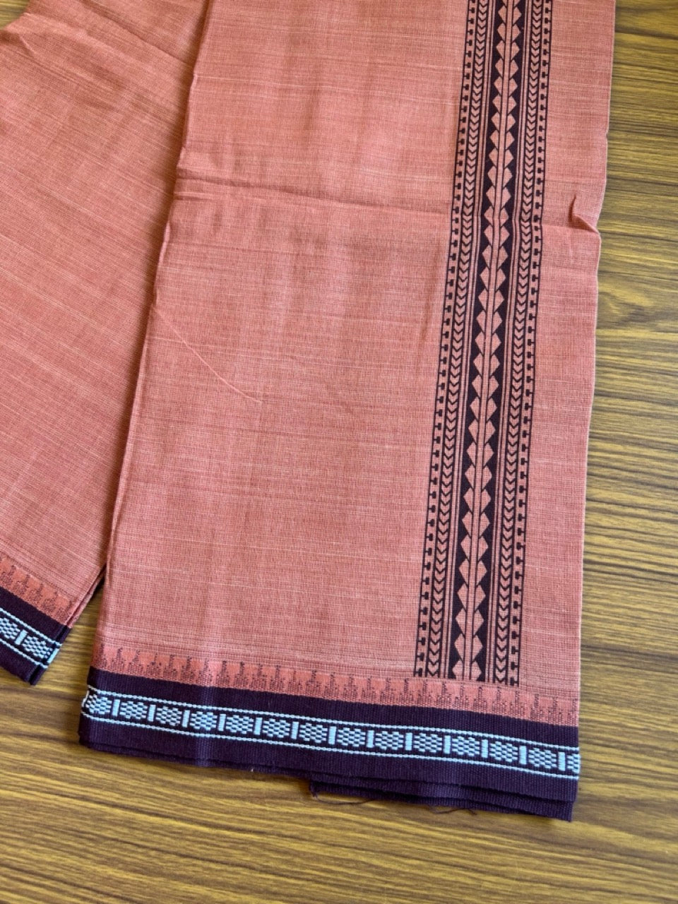 Kaitharikada Pure Cotton - Single Kaily / Lungi - 2 inch Brown printed kuppadam kara with Kavi colour body - 3KK8000AS