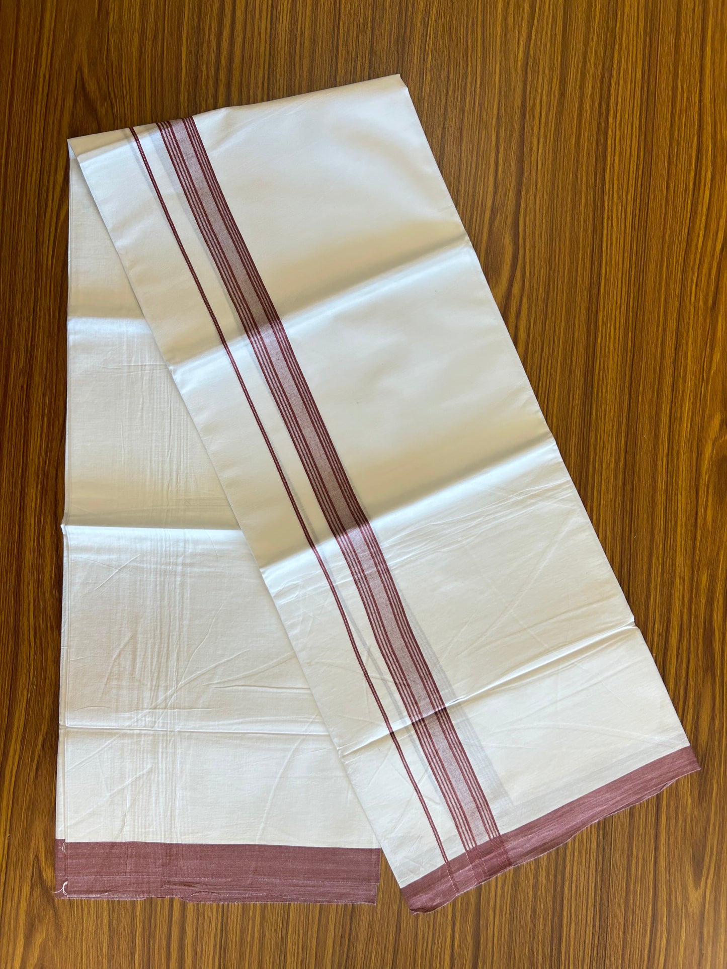 8% Discount ! Kaitharikada Balaramapuram 100% Cotton PURE WHITE SINGLE Mundu/Dothi- 1.75 inch Light Maroon Striped Kara (2 meter / 4 muzham) - 3KK5018GAN