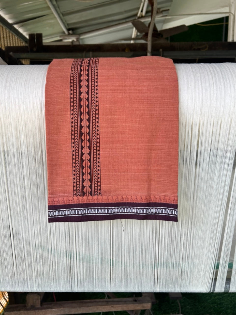 Kaitharikada Pure Cotton - Single Kaily / Lungi - 2 inch Brown printed kuppadam kara with Kavi colour body - 3KK8000AS