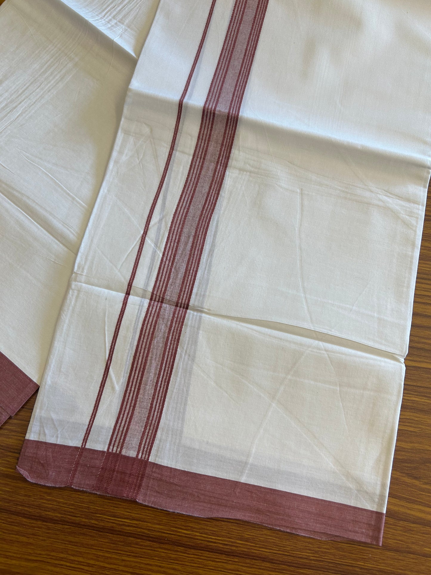 8% Discount ! Kaitharikada Balaramapuram 100% Cotton PURE WHITE SINGLE Mundu/Dothi- 1.75 inch Light Maroon Striped Kara (2 meter / 4 muzham) - 3KK5018GAN