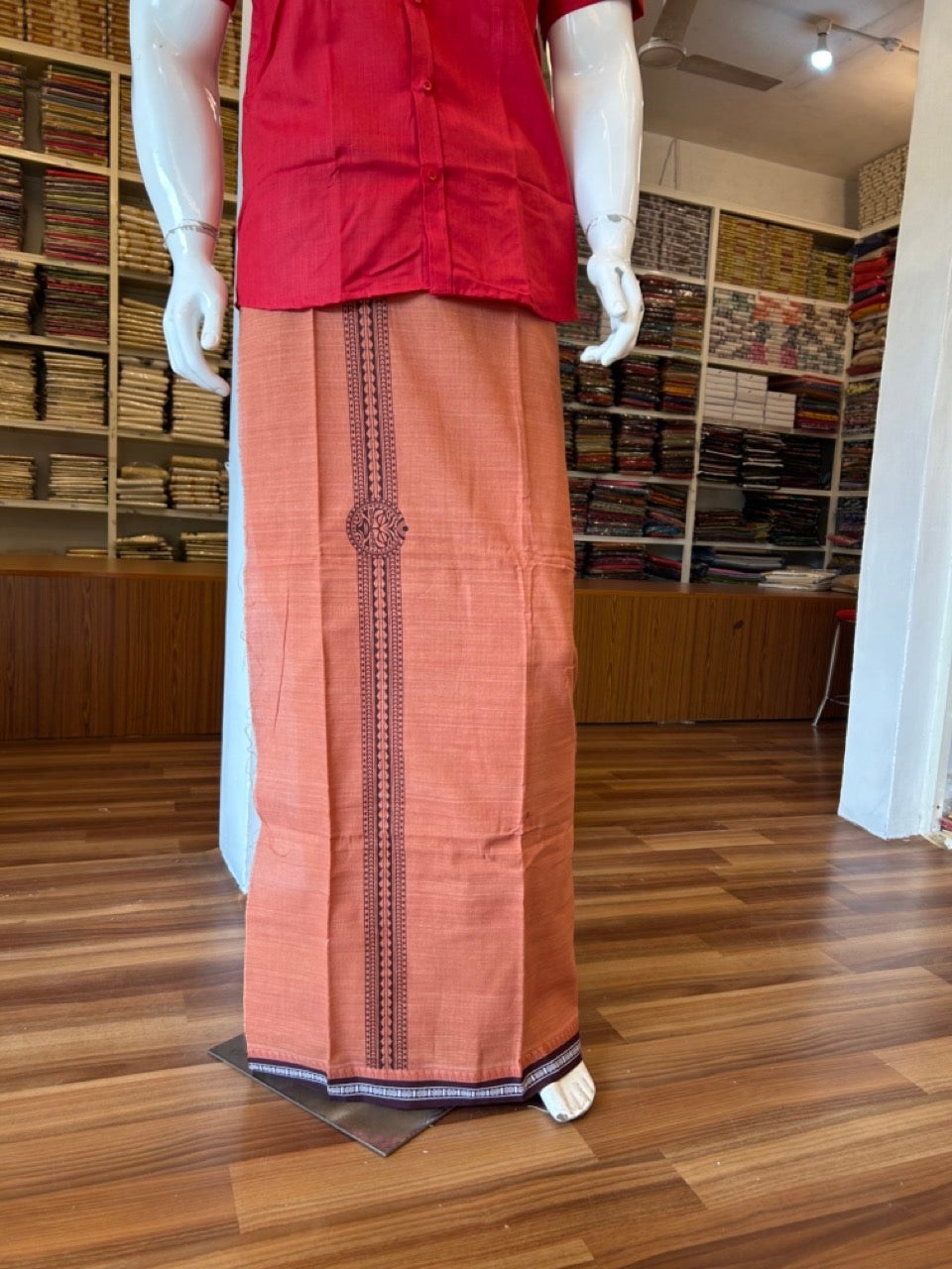 Kaitharikada Pure Cotton - Single Kaily / Lungi - 2 inch Brown printed kuppadam kara with Kavi colour body - 3KK8000AS